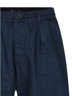 Short chino en coton indigo uni avec coupe droite et une taille élastiquée