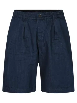 Short chino en coton indigo uni avec coupe droite et une taille élastiquée