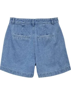 Short Chino en coton indigo uni avec des poches et boutons décoratifs