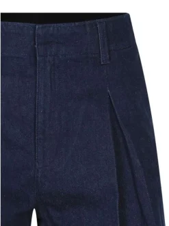 Short chino en coton indigo uni avec une coupe droite et de multiples poches