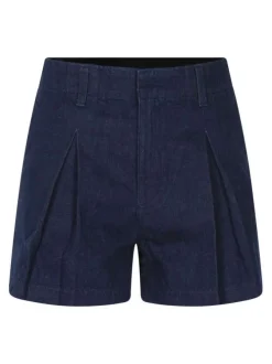 Short chino en coton indigo uni avec une coupe droite et de multiples poches