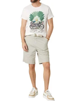 Short chino en coton kaki géométrique pourvu d'une coupe droite