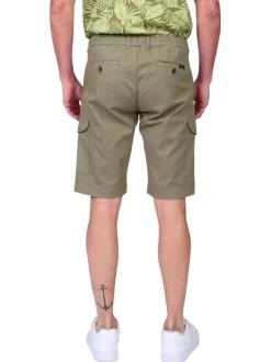 Short chino en coton kaki uni avec des poches passepoilées à l’arrière
