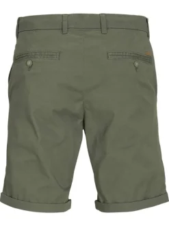Short chino en coton kaki uni avec une coupe droite et un lien de serrage