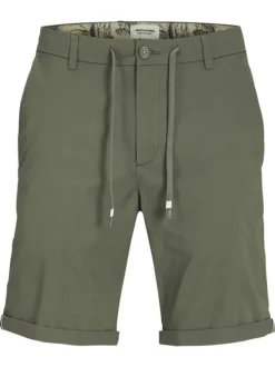 Short chino en coton kaki uni avec une coupe droite et un lien de serrage