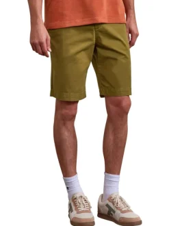 Short chino en coton kaki uni avec une coupe droite et un logo brodé