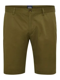 Short chino en coton kaki uni avec une coupe slim et des passants à la taille