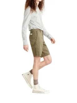Short Chino en coton kaki uni coupe regular fit à poches passepoilées