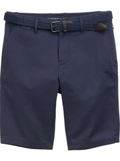 Short Chino en coton marine avec une coupe ajustée et une ceinture