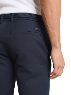 Short Chino en coton marine avec une coupe ajustée et une ceinture