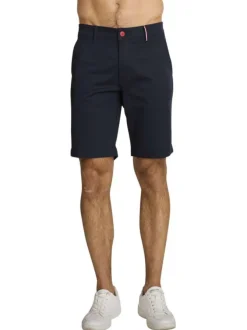 Short chino en coton marine à coupe droite pourvu de multiples poches