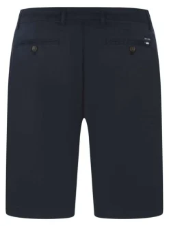 Short chino en coton marine uni avec une coupe droite et des poches