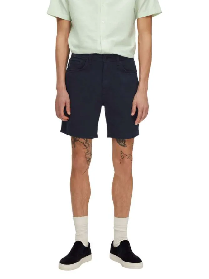 Short Chino en coton marine uni avec une coupe droite et 5 poches