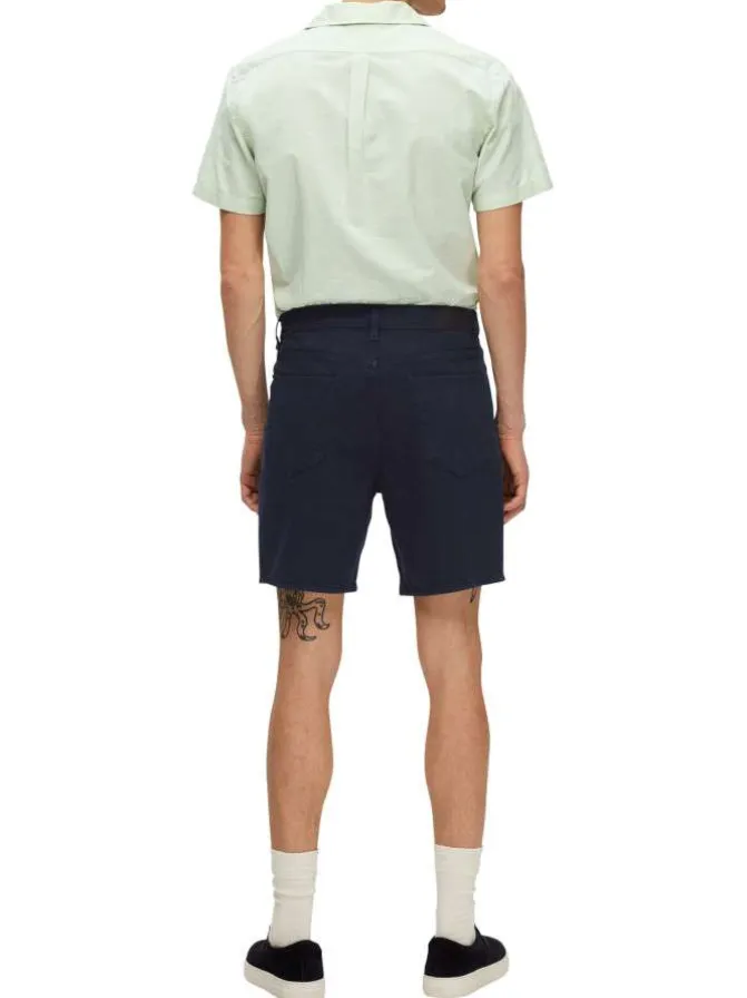 Short Chino en coton marine uni avec une coupe droite et 5 poches
