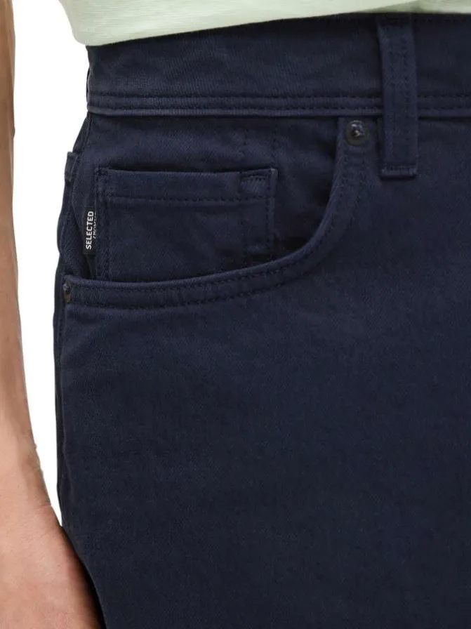 Short Chino en coton marine uni avec une coupe droite et 5 poches