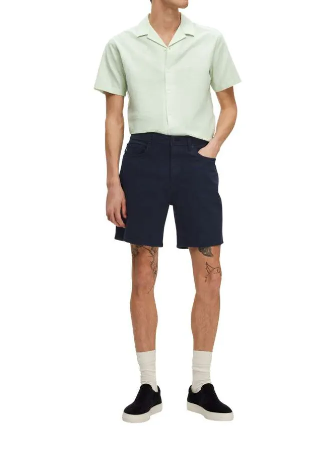 Short Chino en coton marine uni avec une coupe droite et 5 poches