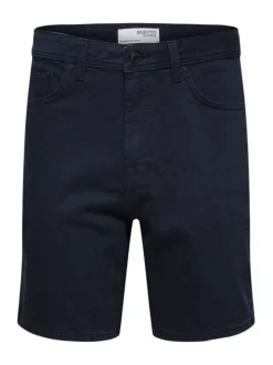 Short Chino en coton marine uni avec une coupe droite et 5 poches