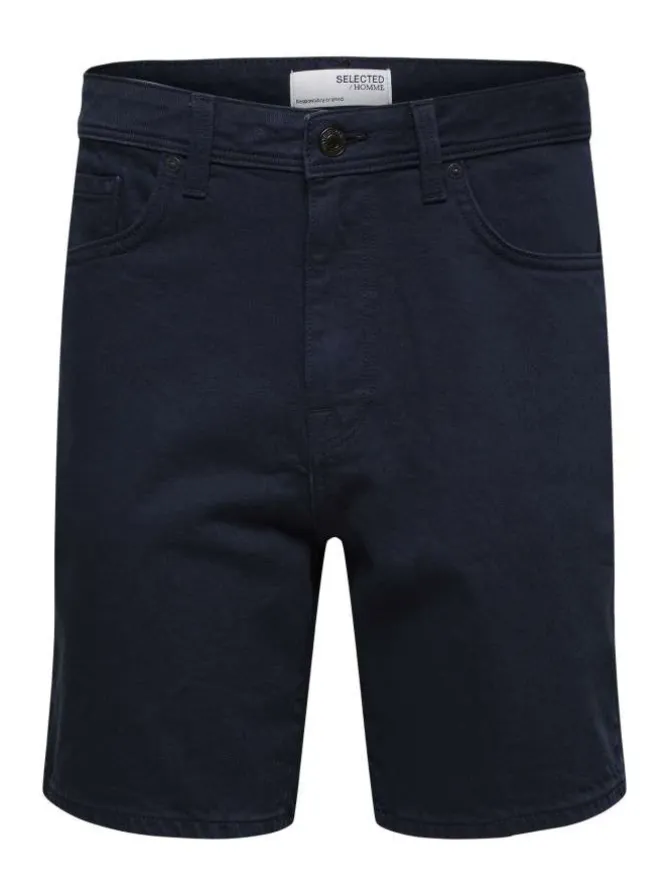 Short Chino en coton marine uni avec une coupe droite et 5 poches