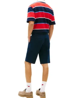 Short Chino en coton marine uni avec une fermeture à zip et à bouton
