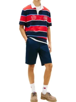 Short Chino en coton marine uni avec une fermeture à zip et à bouton