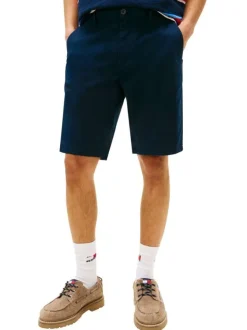 Short Chino en coton marine uni avec une fermeture à zip et à bouton
