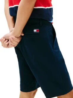 Short Chino en coton marine uni avec une fermeture à zip et à bouton