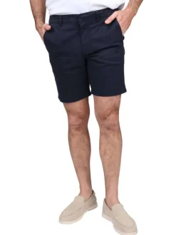 Short Chino en coton marine uni avec un logo brodé et une coupe droite