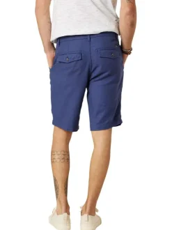 Short chino en coton marine uni pourvu de passants pour la ceinture