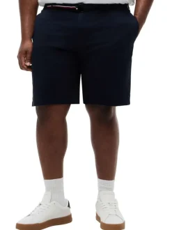 Short chino en coton marine uni pourvu de passants pour la ceinture