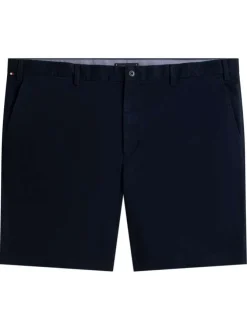 Short chino en coton marine uni pourvu de passants pour la ceinture