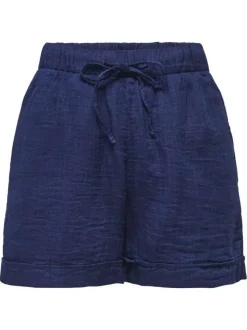 Short chino en coton marine uni pourvu d'une taille élastiquée