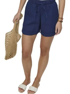 Short chino en coton marine uni pourvu d'une taille élastiquée