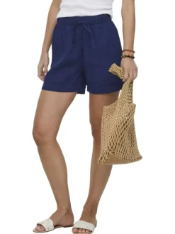 Short chino en coton marine uni pourvu d'une taille élastiquée