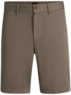 Short chino en coton marron uni à coupe regular fit avec des passants