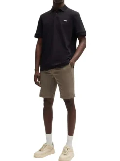 Short chino en coton marron uni à coupe regular fit avec des passants