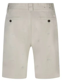 Short Chino en coton mélangé beige brodé avec une coupe droite