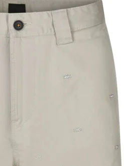 Short Chino en coton mélangé beige brodé avec une coupe droite