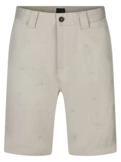 Short Chino en coton mélangé beige brodé avec une coupe droite