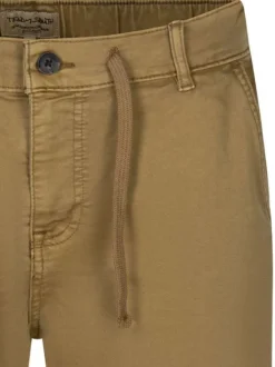 Short chino en coton mélangé camel uni avec une coupe droite