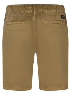 Short chino en coton mélangé camel uni avec une coupe droite