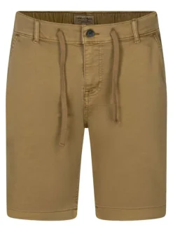 Short chino en coton mélangé camel uni avec une coupe droite