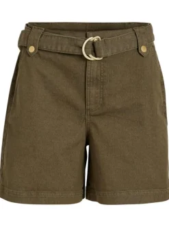 Short chino en coton mélangé kaki uni avec une coupe regular fit