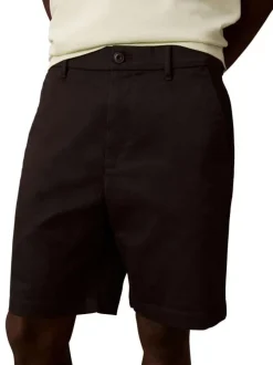 Short chino en coton noir à coupe droite pourvu d'une fermeture boutonnée