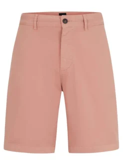 Short chino en coton rose uni avec des passants et une coupe droite