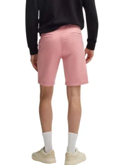 Short chino en coton rose uni à coupe regular fit avec des passants