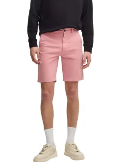 Short chino en coton rose uni à coupe regular fit avec des passants