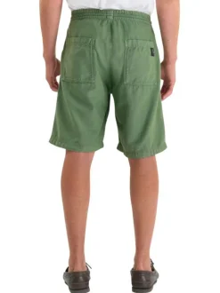 Short chino en coton vert uni avec une coupe droite et une taille élastiquée