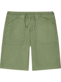 Short chino en coton vert uni avec une coupe droite et une taille élastiquée