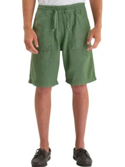 Short chino en coton vert uni avec une coupe droite et une taille élastiquée