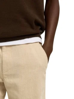 Short Chino en lin et coton beige uni avec un cordon de serrage à la taille
